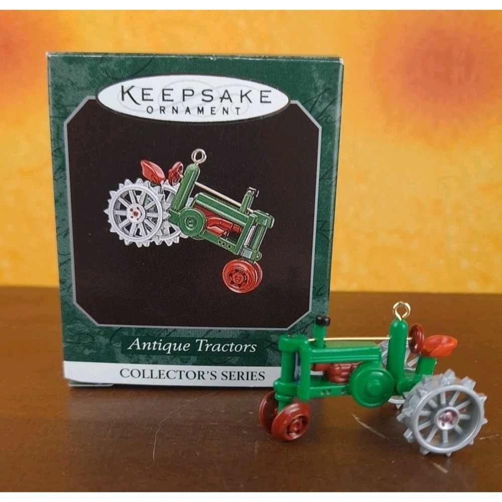 Vintage Hallmark Keepsake Miniature Ornament 1998 Antique Tractors Green Red
